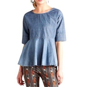 AG Adriano Goldschmied Chambray Boho Peplum Denim Shirt Size Small